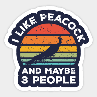 I Like Peacock and Maybe 3 People, Retro Vintage Sunset with Style Old Grainy Grunge Texture Sticker